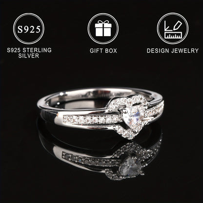 Stylish Heart-Shaped Ring made of S925 Sterling Silver with Sparkling Synthetic Zirconia, Perfect for Everyday Wear or Gifting, December Birthstone, Ideal for Valentine's Day, Women's Fashion Statement, Great Holiday Present, Comes in a Beautiful Picture