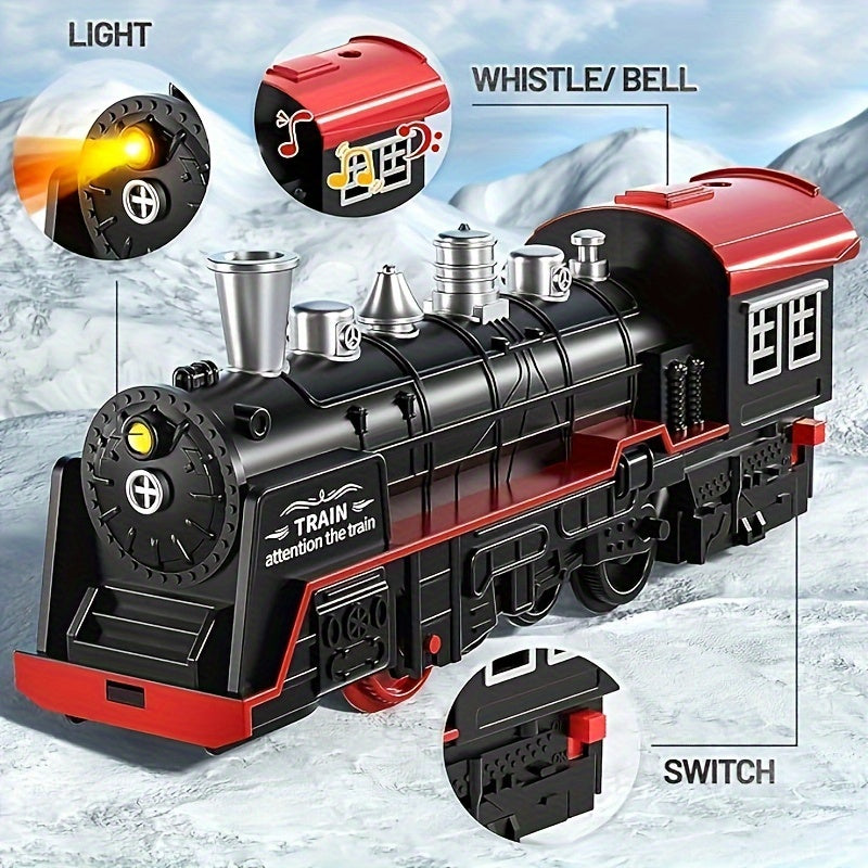 Train Set - Toy train with light, sound, engine, passenger car, freight car, and track. Perfect gift for birthdays and festivals.