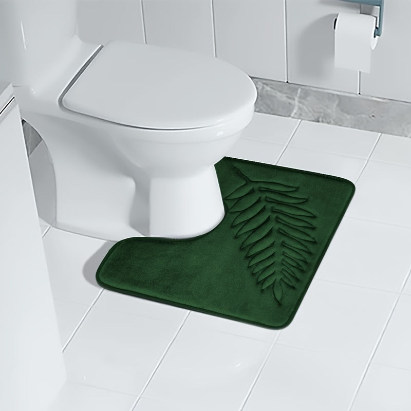 Set of bath rugs with a geometric leaf pattern, made of stain-resistant machine-made non-woven polyester with anti-slip backing. Each rug is 1.2cm thick and weighs 600g/㎡, making them ideal for use in the bathroom, living room, kitchen, or entrance.