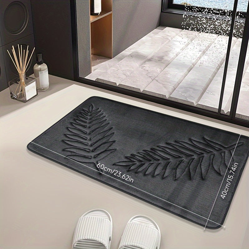 Non-Slip Leaf Pattern Bathroom Mat - Absorbent, Quick-Dry Polyester Floor Rug for Home Decor