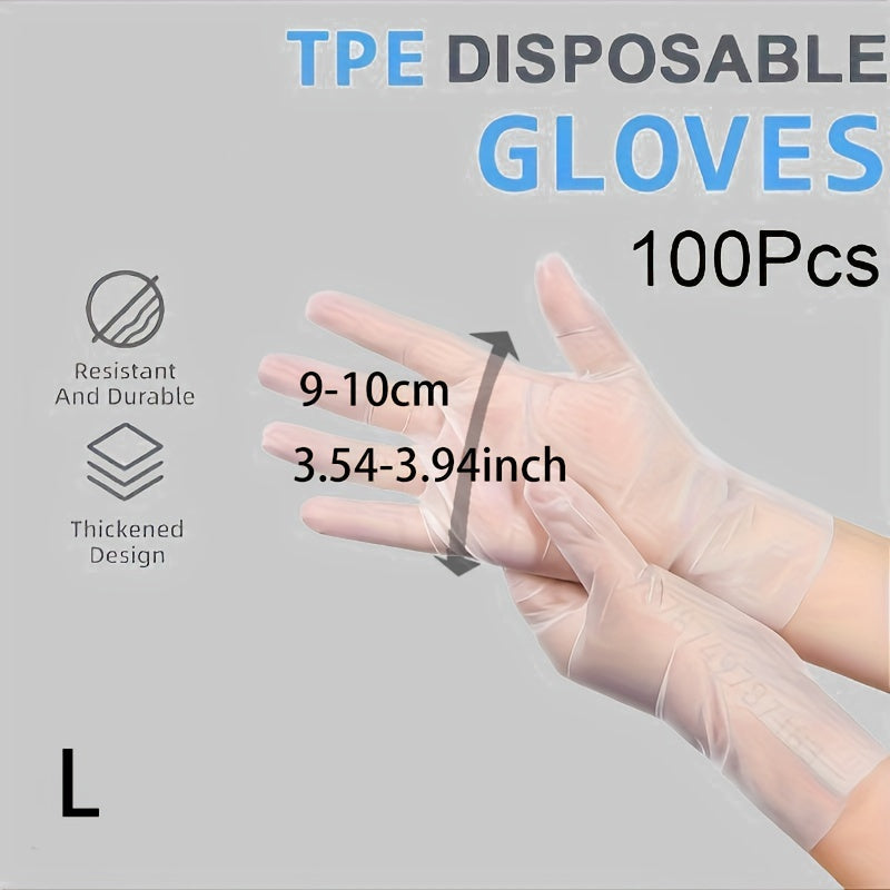 100 pieces of TPE Disposable Gloves approved for food use - Clear, Free of Latex for Kitchen, Household, Beauty & Haircare purposes