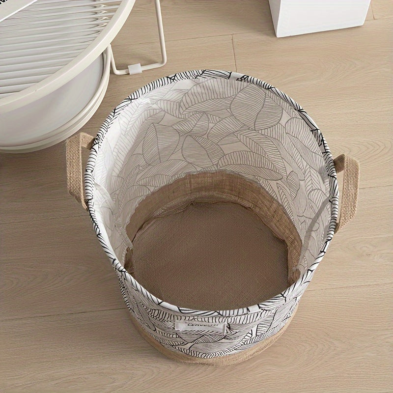 This linen clothes basket is perfect for storing dirty clothes, bath towels, blankets, and other miscellaneous items. It is foldable and suitable for use in the living room, bedroom, bathroom, and kitchen.