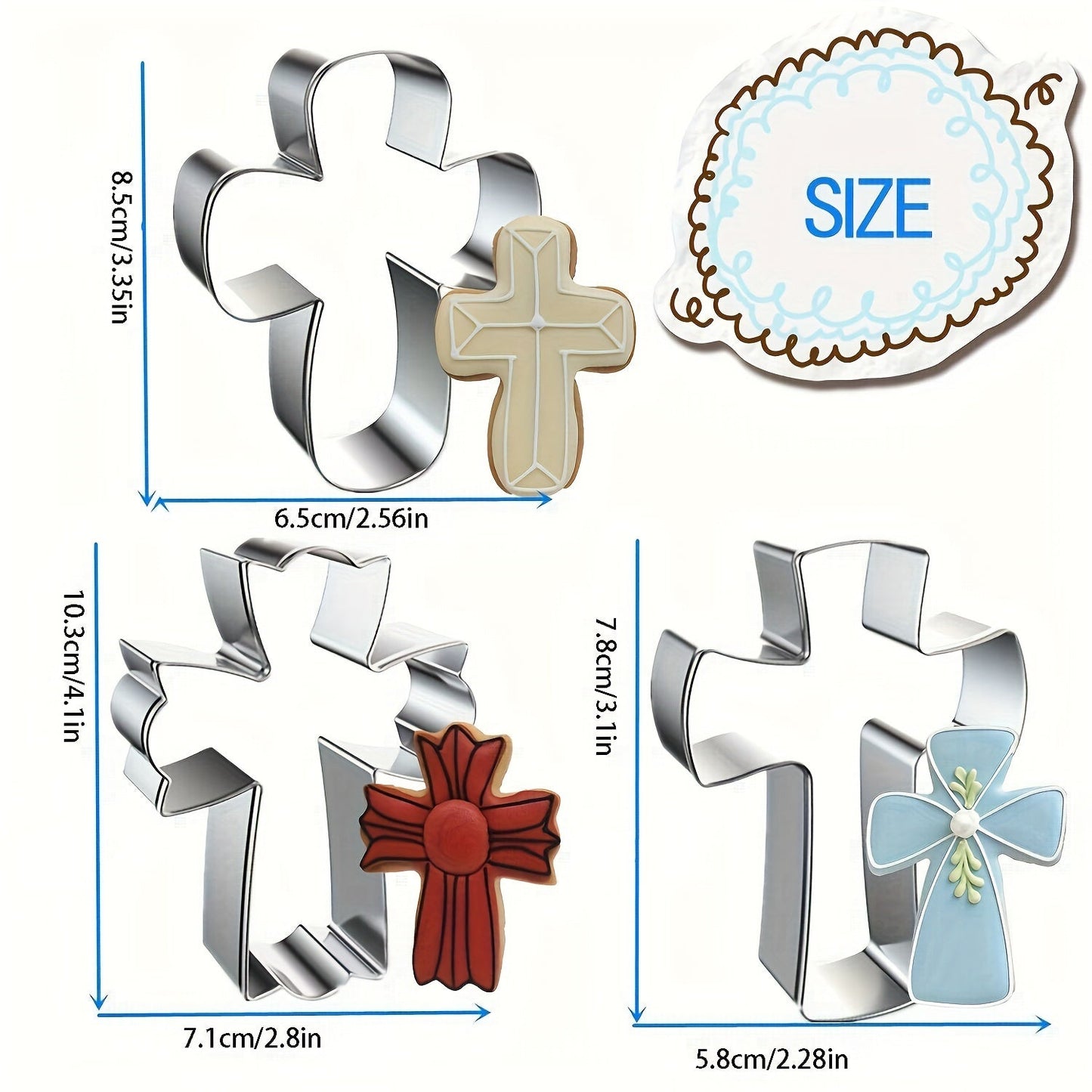 Set of 3 Cross Biscuit Cutters - Easy-to-Use Cookie Cutters in Cross Shapes - Perfect for Holiday Baking or as a Gift