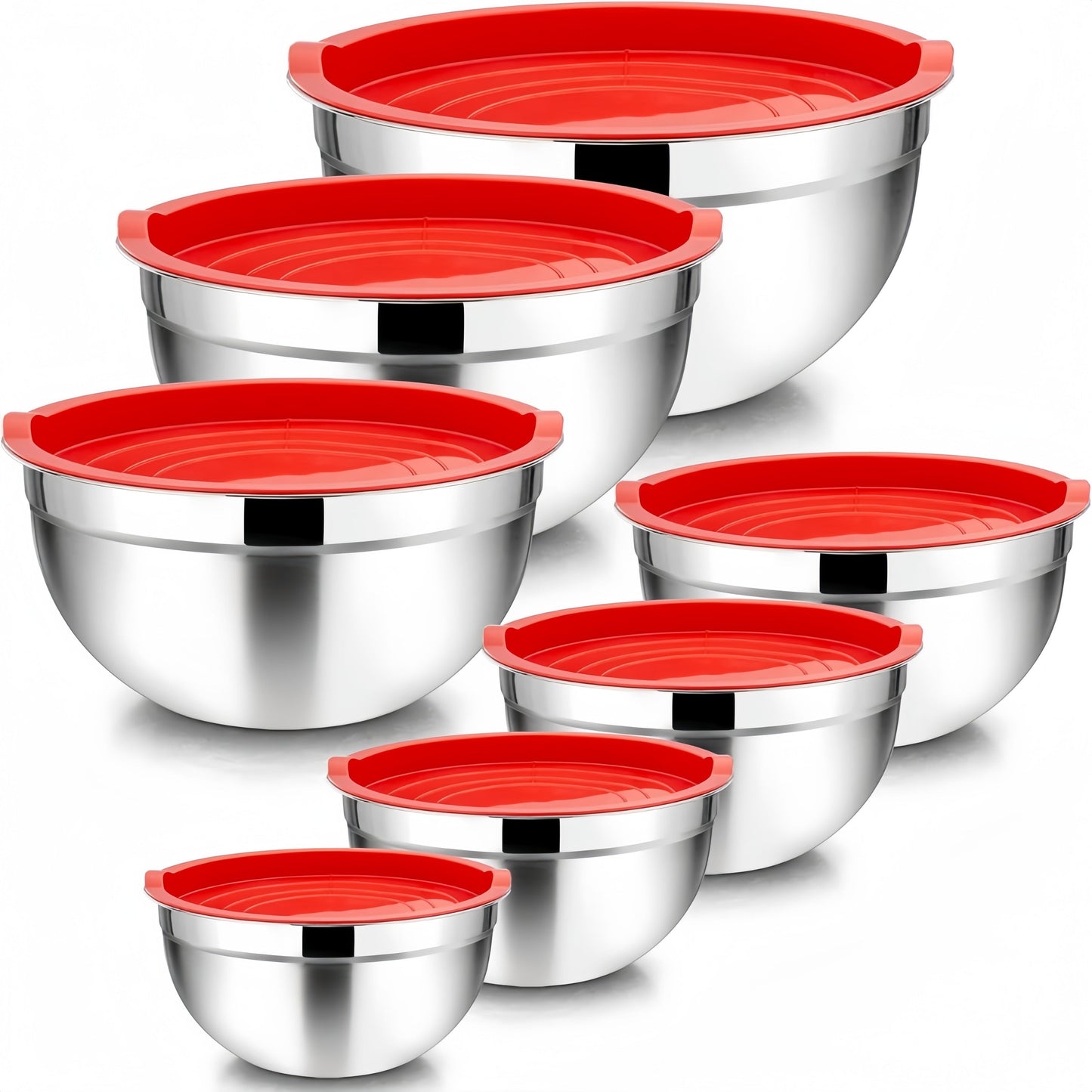 Set of 14 Stainless Steel Mixing Bowls with Lids - Resistant to Rust, Safe for Dishwasher Use for Baking, Cooking, and Serving - Great for making Salads, Eggs, and Various Dishes - Essential Kitchen Tool for the Holiday season.