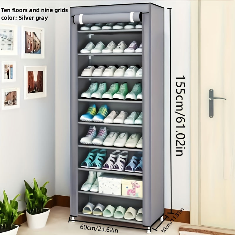 Easily assemble 8/10 layer shoe storage cabinet with large capacity, dustproof, suitable for home or dormitory use.