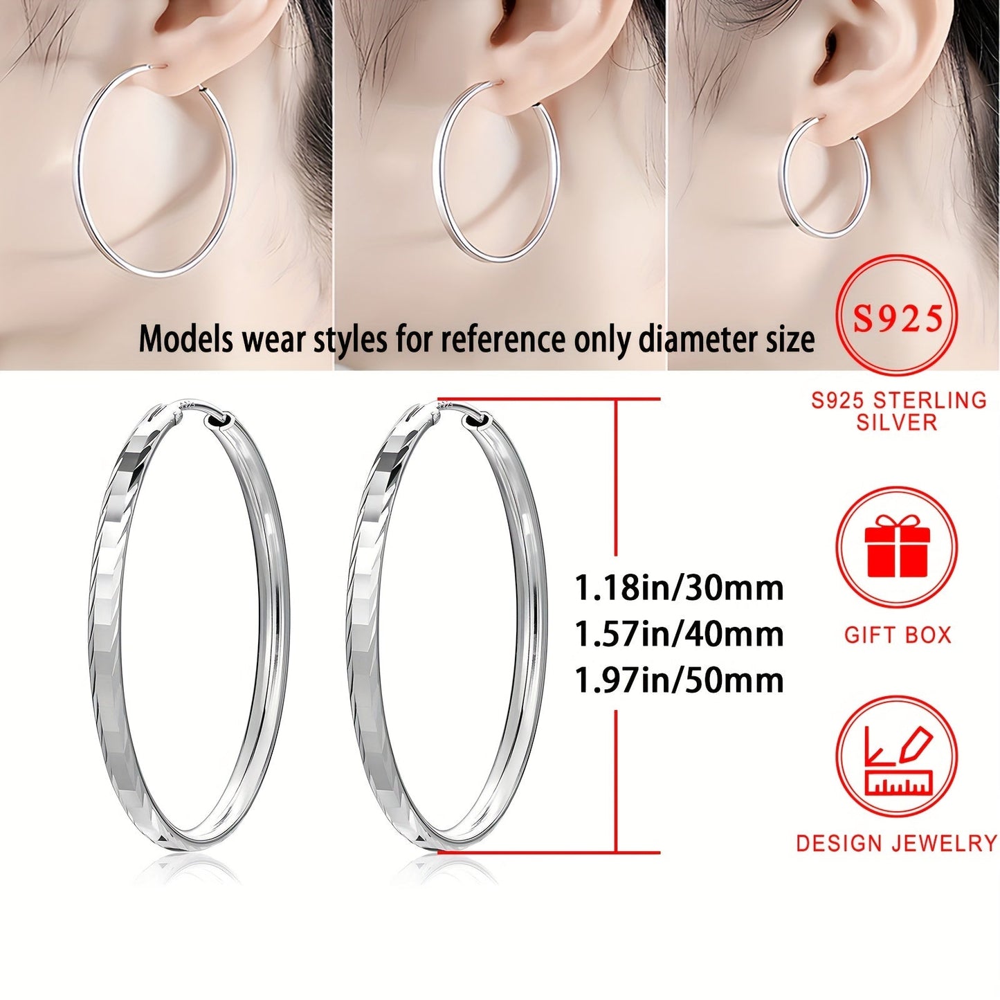 925 Sterling Silver Hypoallergenic Smooth Circle Hoop Earrings, Elegant and Sexy Style, perfect for Women, comes with a Gift Box