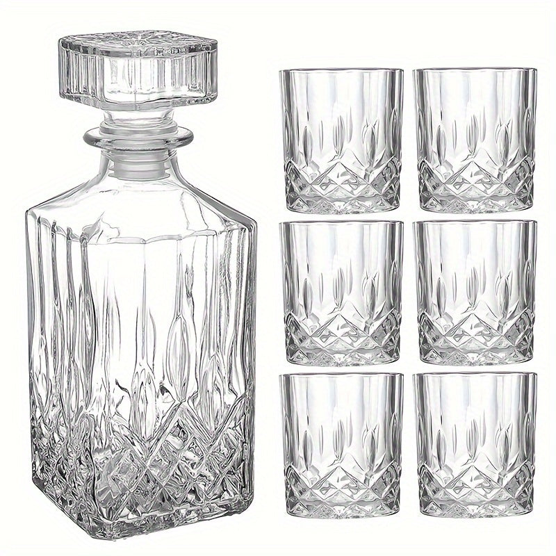 7-piece Glass Whiskey Decanter Set with 6 Shot Glasses - Perfect for Bar or Home, Ideal Gift for Men, Women, Dad, Husband