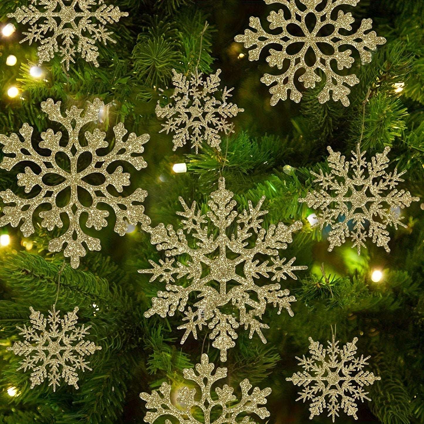 Set of 36 Sparkling Snowflake Ornaments for Christmas Tree, Windows, and Doors - Made of Plastic