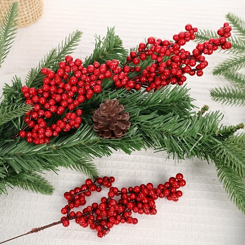 12 vibrant red artificial berries for Christmas tree, no power required for DIY holiday decor.