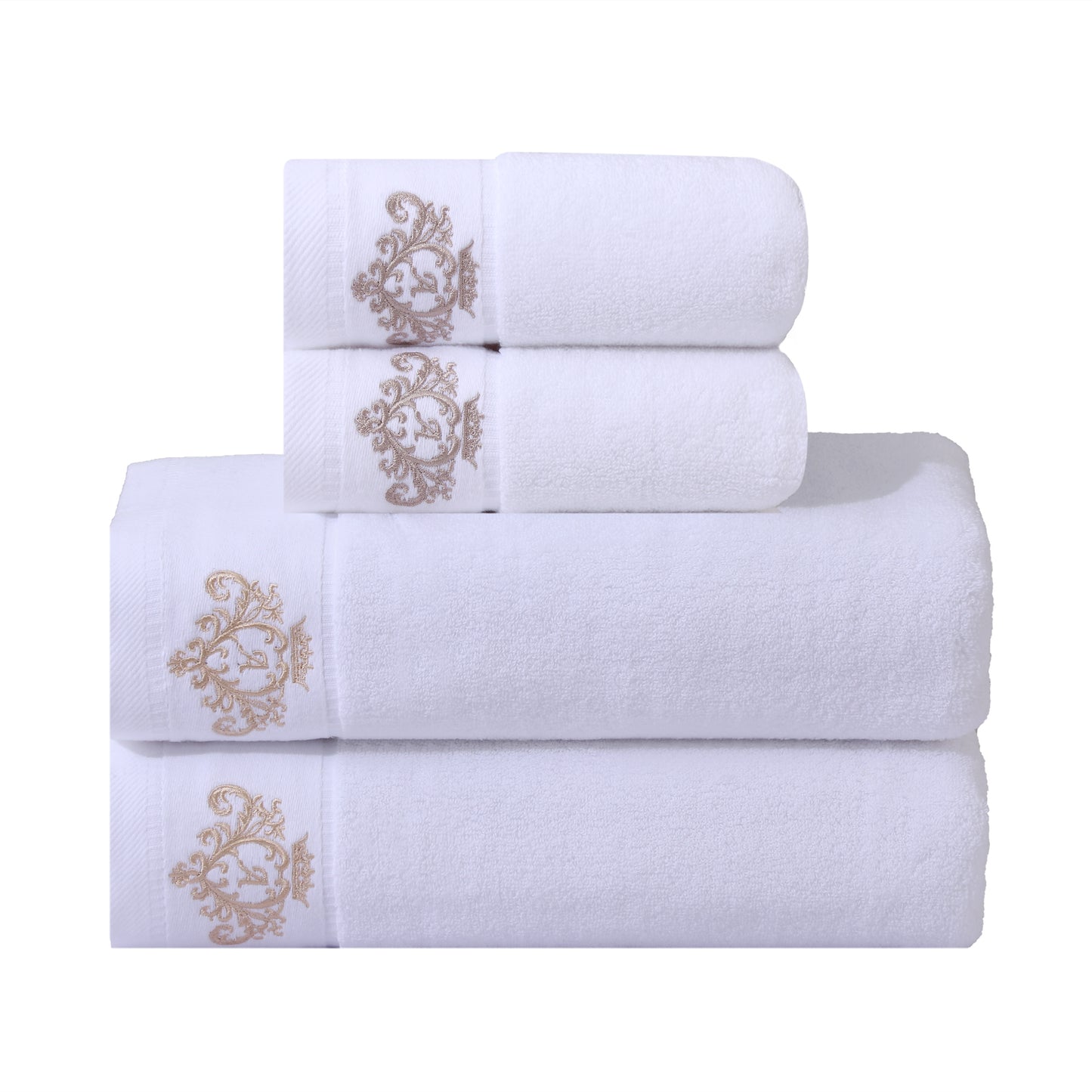 Crown Pattern Cotton Towel Set - Soft, Absorbent, Durable - Ideal for Family Use - Includes Hand and Bath Towels - 34.8x74.93cm and 70.1x139.7cm - Bathroom Accessories