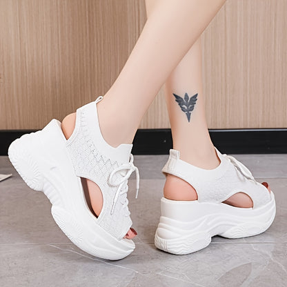 Stylish lace-up high heels with platform sole, perfect for summer.