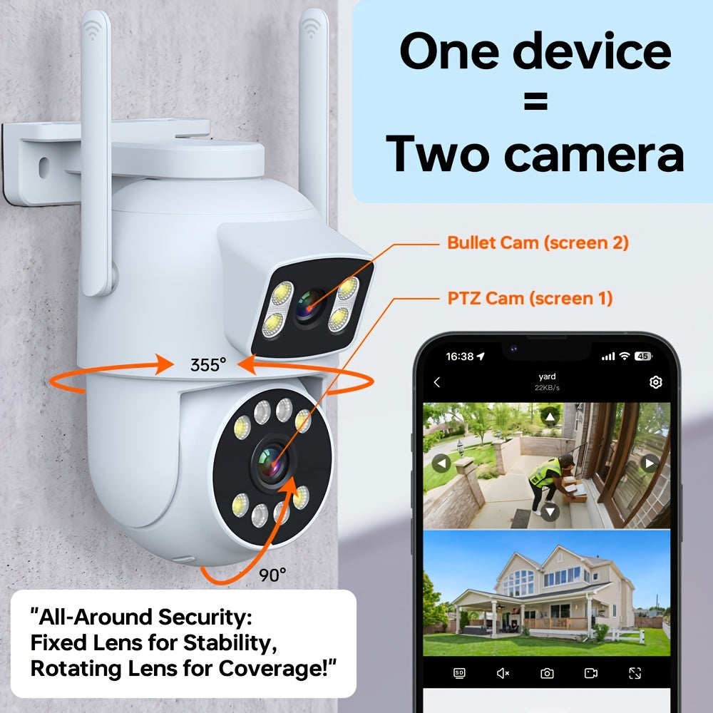 Introducing the ZHXINSD 4MP Dual Lens Wireless Security Camera, featuring 2K 1920p HD resolution, 360° Pan-Tilt Auto Tracking, AI Human Detection, Full Color Night Vision, Two-Way Audio, 2.4G/5G WiFi connectivity, Smartphone App Control, USB Powered