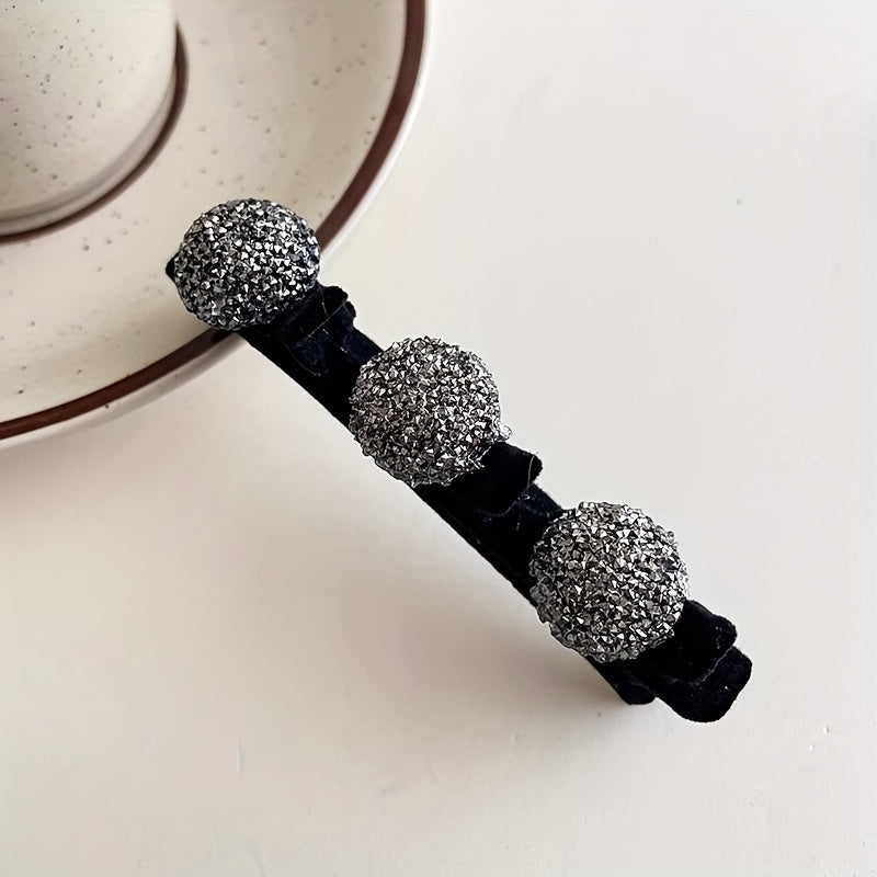 Set of 4 sparkling crystal stone braided hair clips for women, in duckbill hair barrette style.