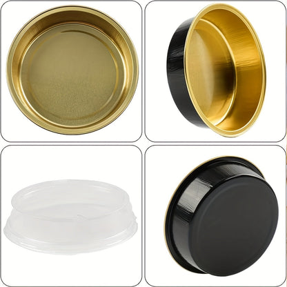 [Best-Selling Option] Set of 30 8oz Black & Golden Disposable Cheesecake Pans with Lids - Mini Aluminum Foil Pie Tins, Oven Safe, Great for Baking & Serving Desserts, Ideal for Christmas Parties, Small, Individual Round Containers for Tart Cake.