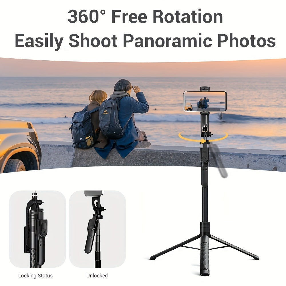 Smartphone selfie stick tripod for travel selfies and live streaming.