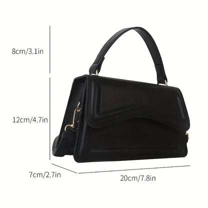 Chic mini shoulder bag for women includes crossbody strap and solid flap closure.