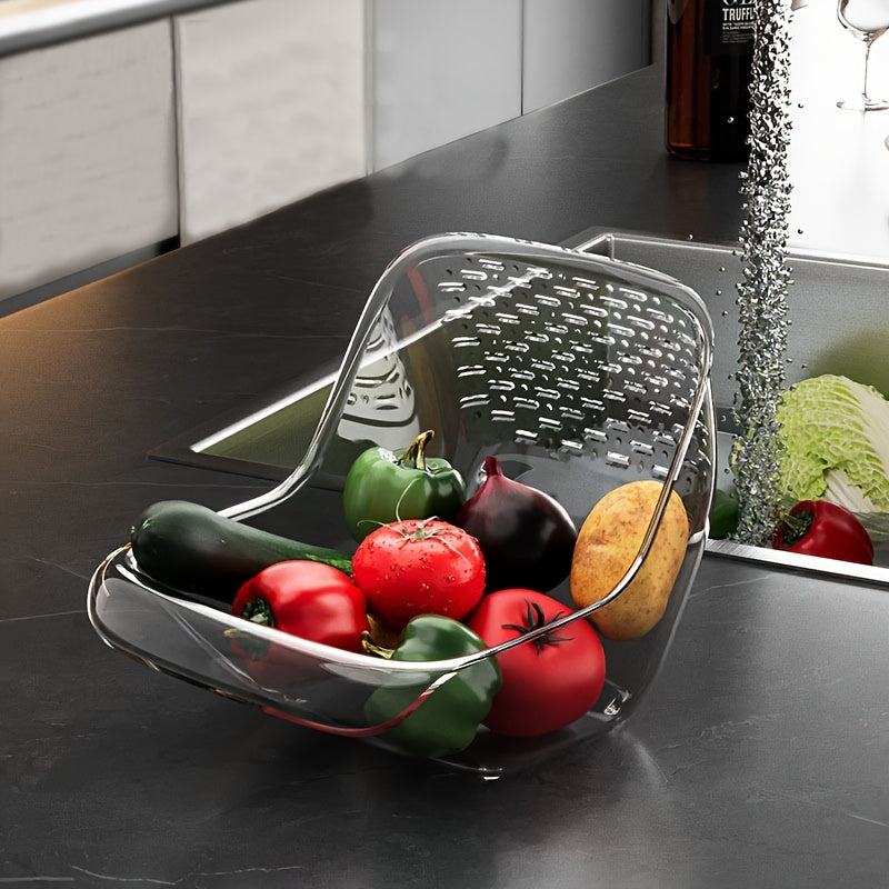 Clear Plastic Collapsible Colander, Food-Grade Basket for Washing and Draining in the Kitchen, Multipurpose Transparent Fruit and Vegetable Holder, Ideal for Household Use