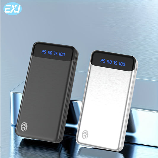 EXJ Power Bank with 20000Mah/10000Mah capacity, fast charging, digital display, and compatibility with iPhone models 13-16, iPad, Google, Samsung, Apple, LG, and Huawei devices.