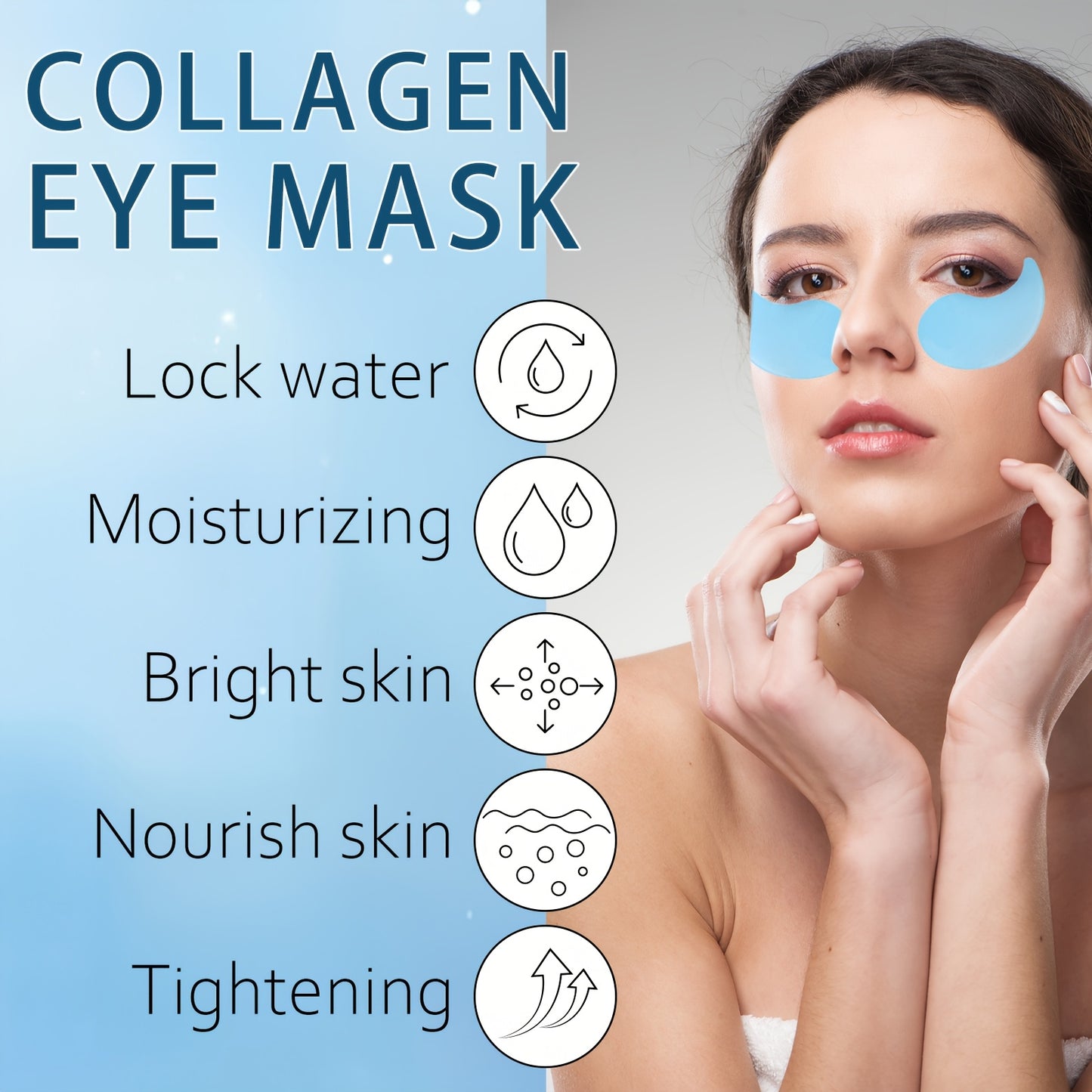 XIOIMY 60pcs Collagen & Retinol Eye Masks for deep hydration, firming, and all skin types, hypoallergenic formula.