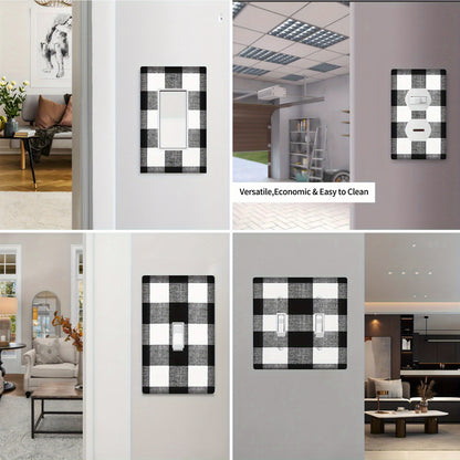 1 Black & White Buffalo Plaid Wall Plate Cover, 1-Gang/2-Gang Light Switch Plate, Electricity-Free, Easy to Clean, for Home Office Kitchen Decor - 1 Pack