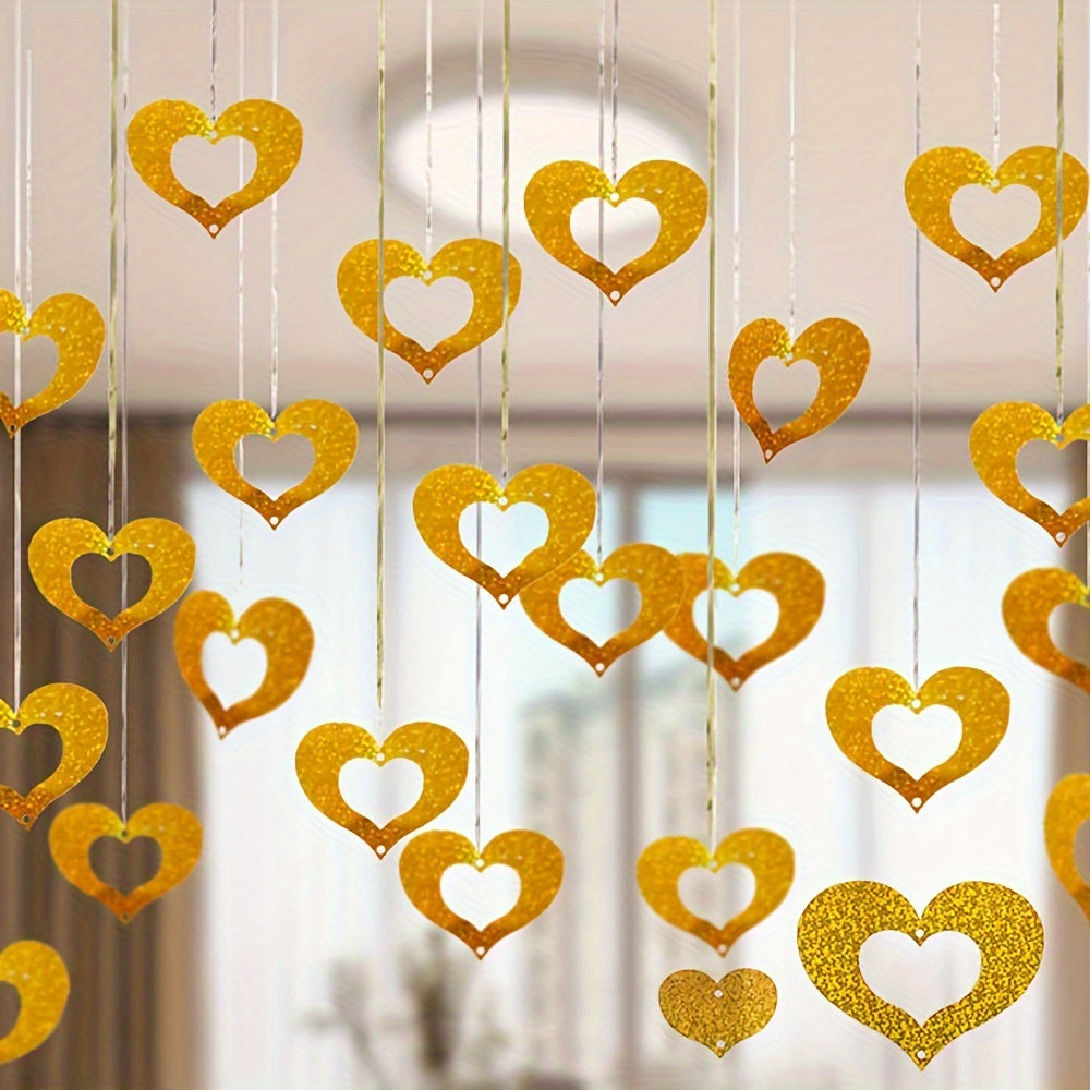 70pcs Sparkling Heart & Star Sequin Hanging Decorations - Perfect for Weddings, Birthdays, Bedroom Ambiance | Durable, Easy-to-Hang Plastic, No Power Needed, Wedding Decor.