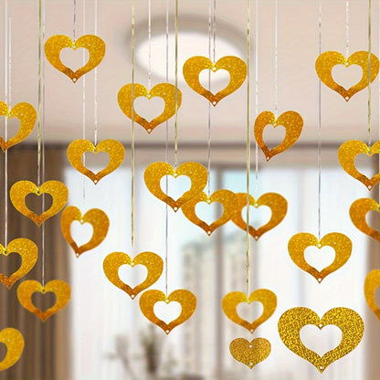 70pcs Sparkling Heart & Star Sequin Hanging Decorations - Perfect for Weddings, Birthdays, Bedroom Ambiance | Durable, Easy-to-Hang Plastic, No Power Needed, Wedding Decor.