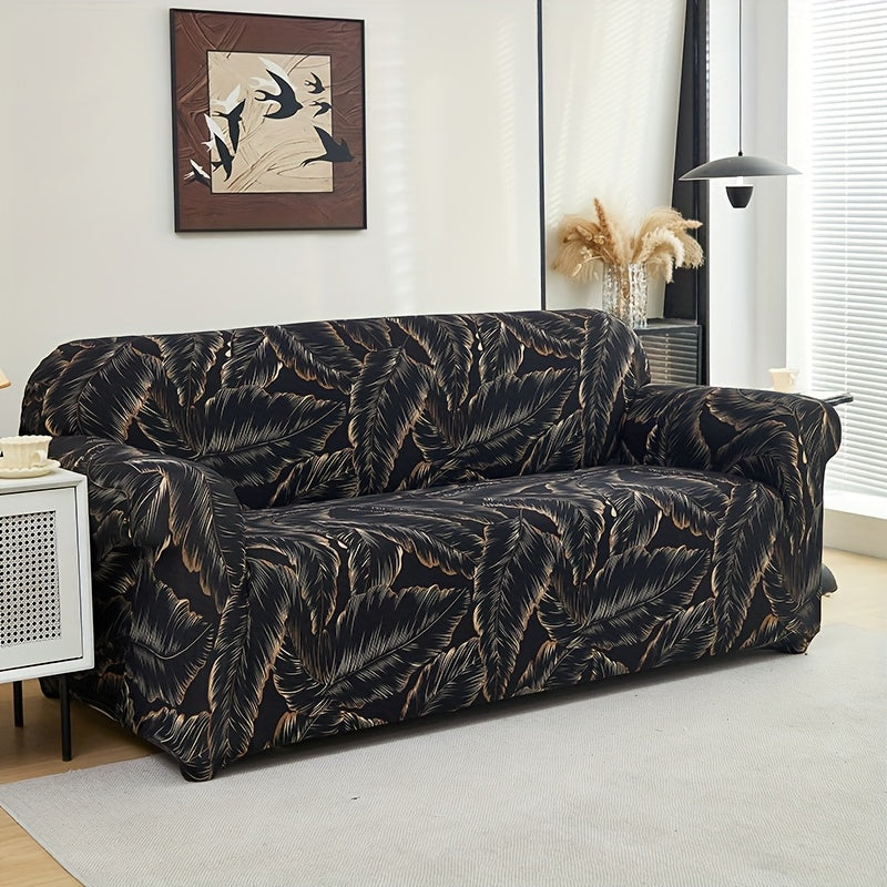 All-season sofa cover with stretchable fabric and anti-slip stick. Features modern print design, machine washable and fits single to four-seater sofas. Anti-dirt and dust-proof.