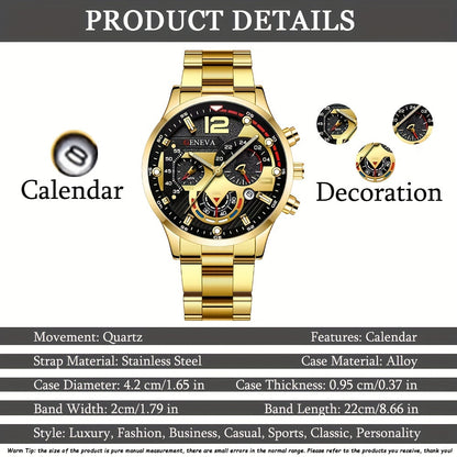 Men's Stainless Steel Quartz Wristwatch with Calendar and Business Bracelet - Perfect Gift for Men's Fashion