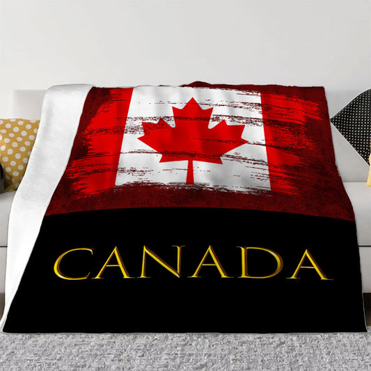 Vintage Canadian Flag Flannel Throw Blanket - Ultra Soft with Digital Print, Perfect for Year-Round Comfort. Versatile Nap Blanket, Great for Gifting on Birthdays or Christmas. Made of 250-300gsm Knit Polyester, Featuring Anime-Themed Decor.