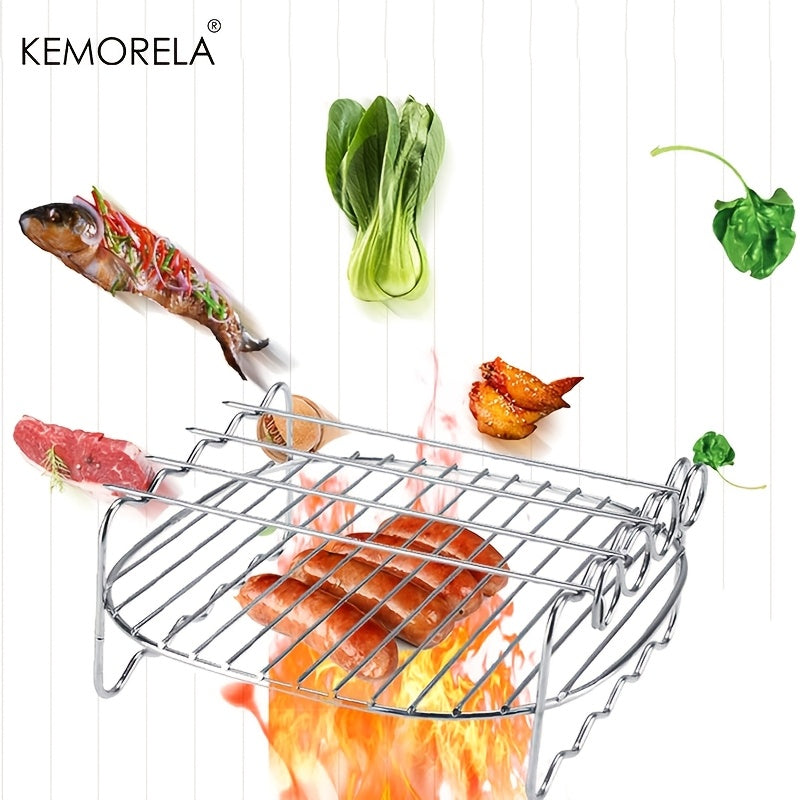 The KEMORELA Air Fryer Rack is a versatile set of 6 accessories designed for use in air fryer ovens. This double-layer rack includes skewers, a baking tray, a replacement BBQ rack, and a bacon fries chicken vegetables baking rack. Compatible with popular