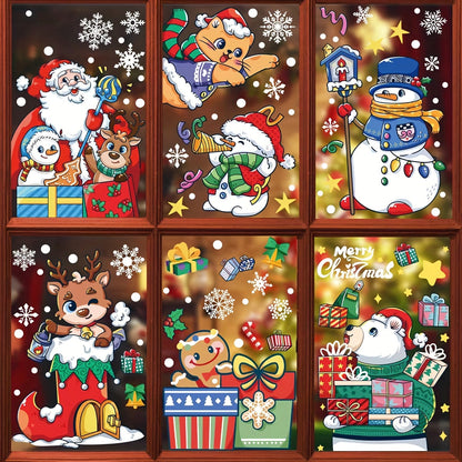 Decorate your windows for Christmas with Santa and snowman cartoon decals, featuring electrostatic adhesive for easy application. Perfect for adding holiday charm to your home decor.