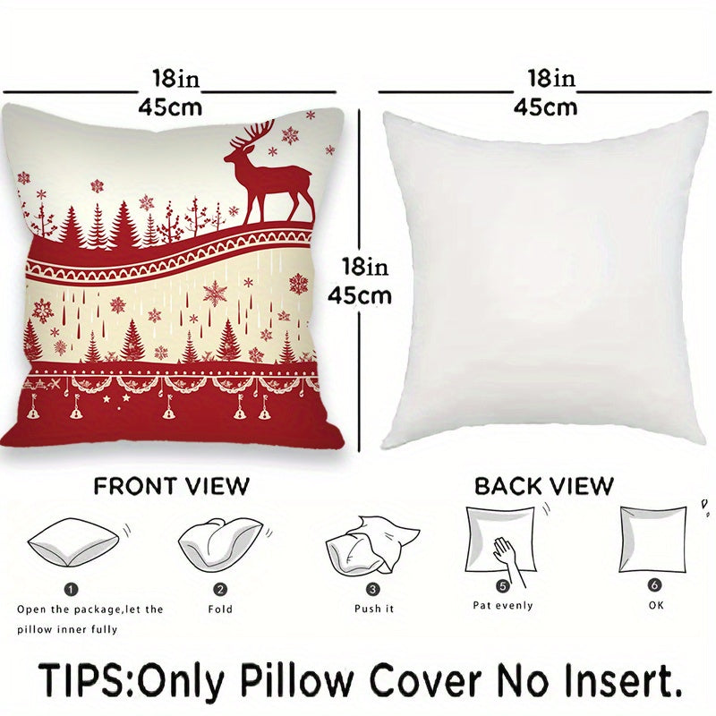 Two-piece set of festive Merry Christmas throw pillow covers. These covers are made from soft and comfortable material, making them perfect for enhancing the decor of your living room, bedroom, or car. Each cover is square-shaped and measures 45.72x45.72