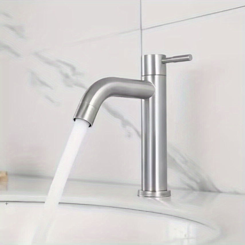 304 Stainless Steel Faucet with Single Cooled Ceramic Valve Core and Single Handle for Bathroom Cabinet Basin