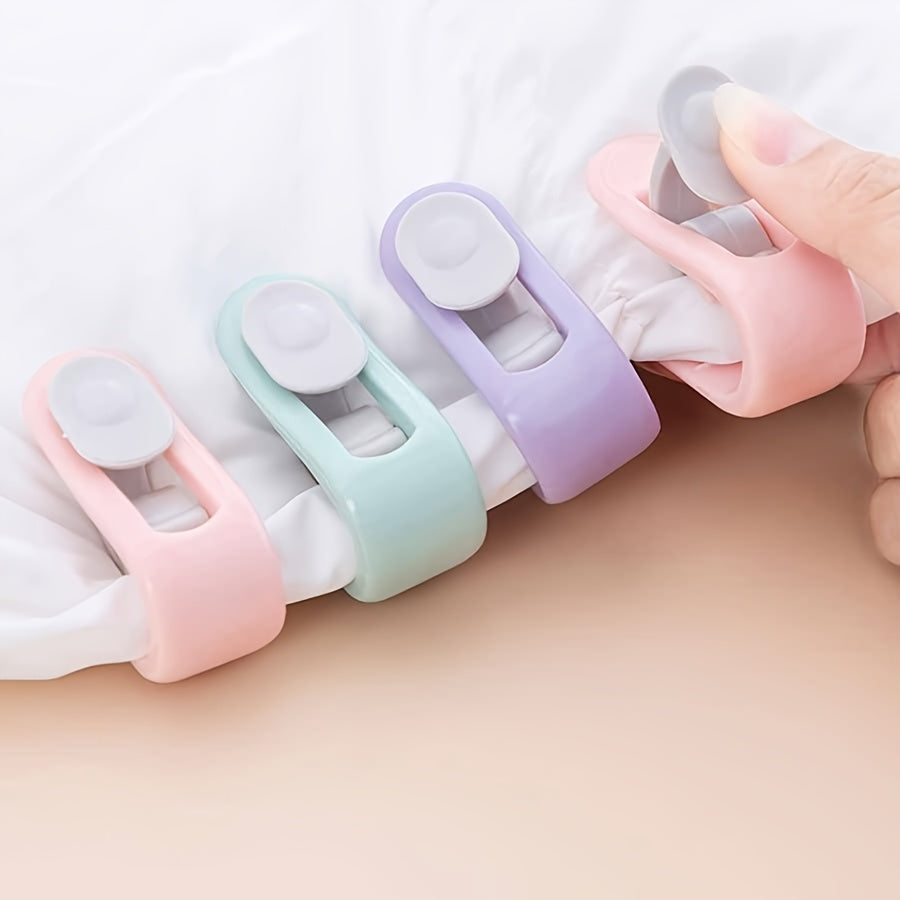 Upgrade your bedding with our 4-pack of Thick No-Sew Thumb Buckle Bedspread Fasteners. These Polypropylene (PP) Sheet and Blanket Clips are designed to securely hold your bedding in place. Hand wash only. These Pink Sock Clips are perfect for keeping