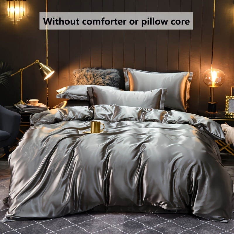 Three solid color satin duvet covers, silky and soft to the touch. Skin-friendly and comfortable, with breathable and sweat-absorbent properties. Perfect for bedrooms and living rooms. Set includes one duvet cover, two pillowcases, no duvet insert