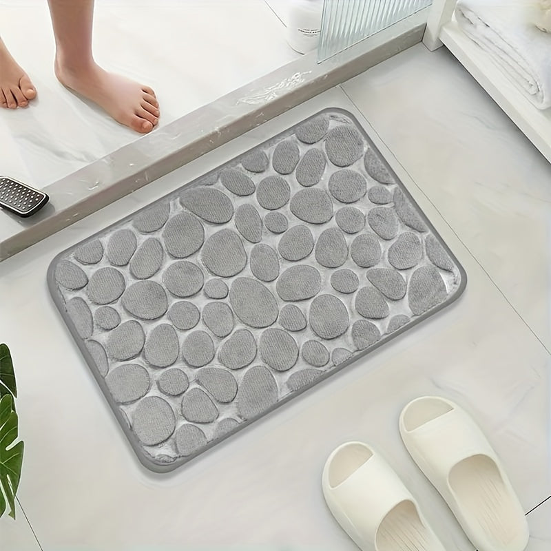 Soft and comfortable memory foam bath rug with cobblestone embossment, rapid water absorbent, washable, non-slip, perfect for shower room and bathroom accessories, spring decor.