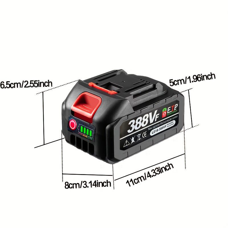 Replacement lithium-ion battery for brushless drill wrenches.