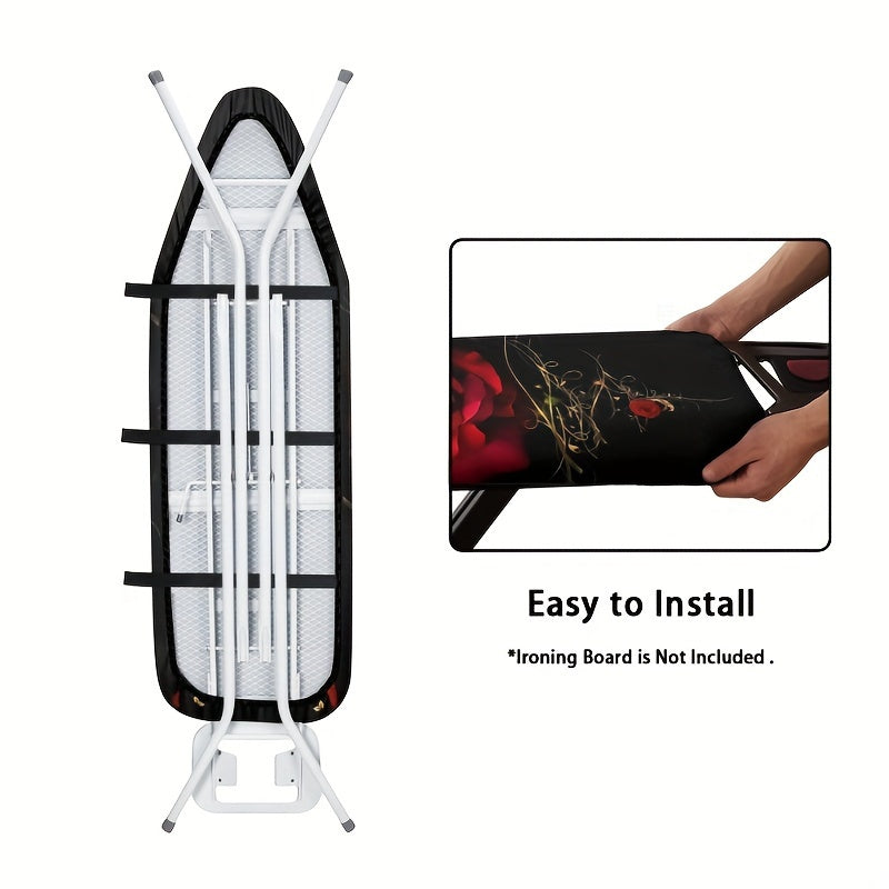 Full size Rose Ironing Board cover with scorch-resistant padding and elastic edge. Heavy-duty iron pad covers for standard boards with hook and loop fastener strap.