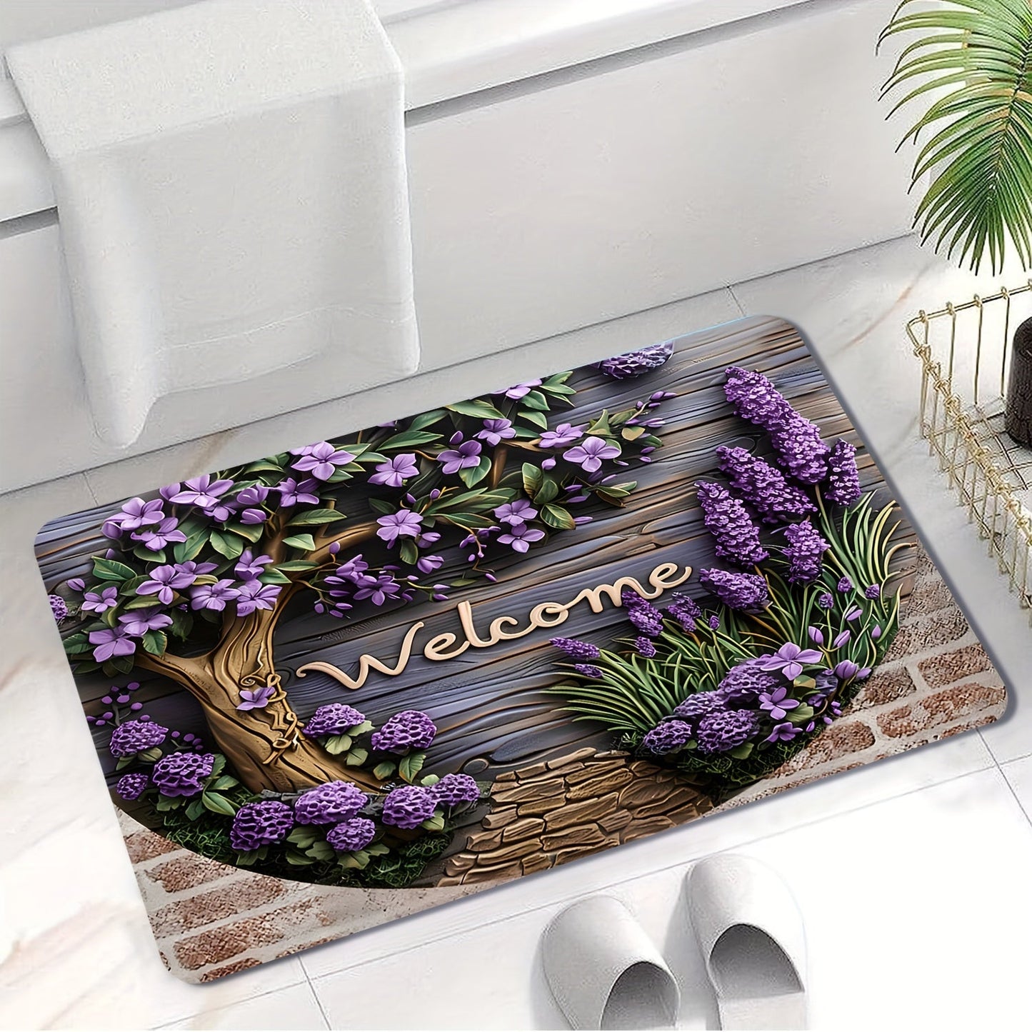 Inviting Lavender Door Mat with Non-Slip Features - Easy to Clean in Washing Machine, Suitable for Various Rooms including Living Room, Bedroom, and Bathroom - High-Quality Polyester for Long-Lasting Home Decor