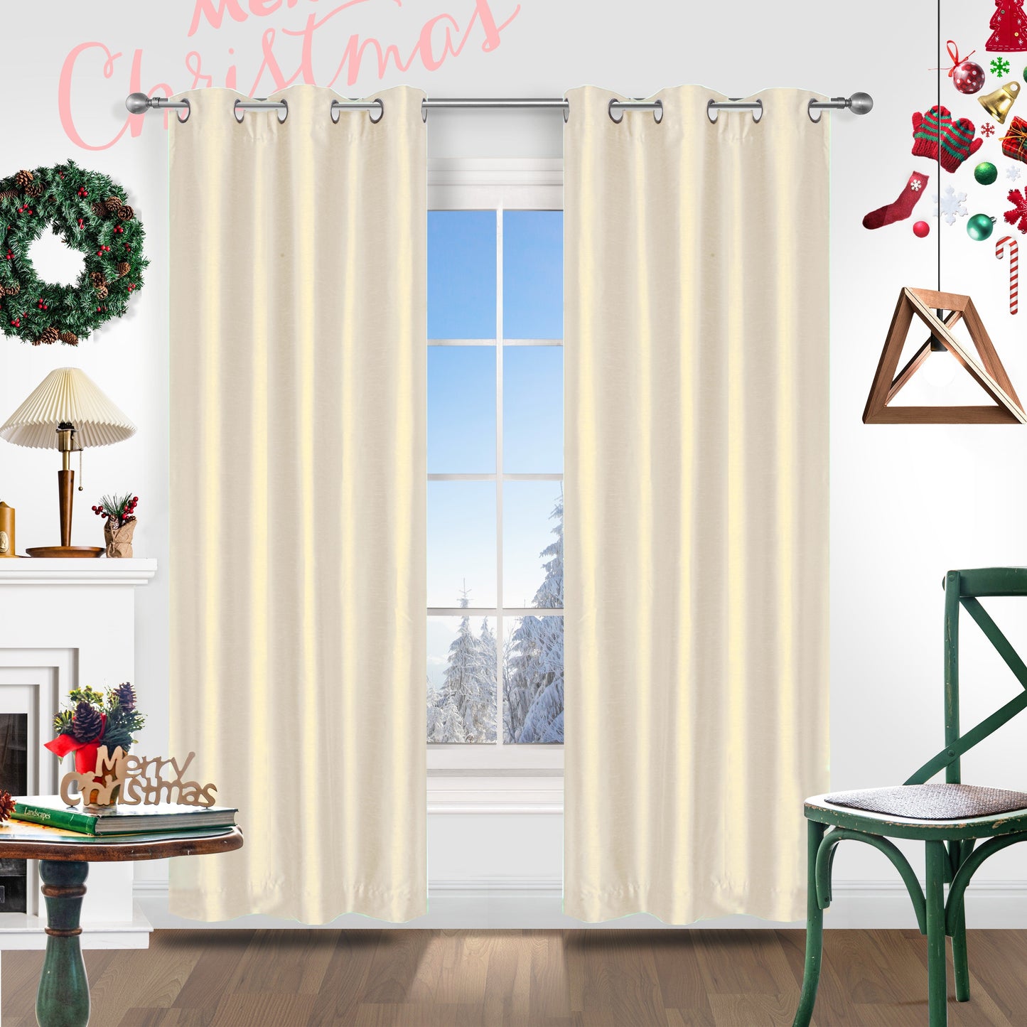 Add a festive touch to your space with 2 pieces of red Christmas curtains. These curtains are made of faux silk with a grommet top design, providing both style and functionality. Perfect for living rooms, bedrooms, offices, kitchens, and studies, these