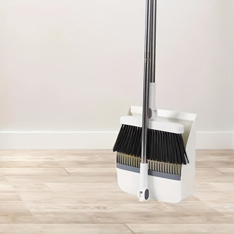 Get the ultimate cleaning combo with a 2-piece Broom & Dustpan Set featuring a stainless steel handle. This durable set has non-stick, soft bristles that effectively remove pet hair. Ideal for home, office, and dorm cleaning.