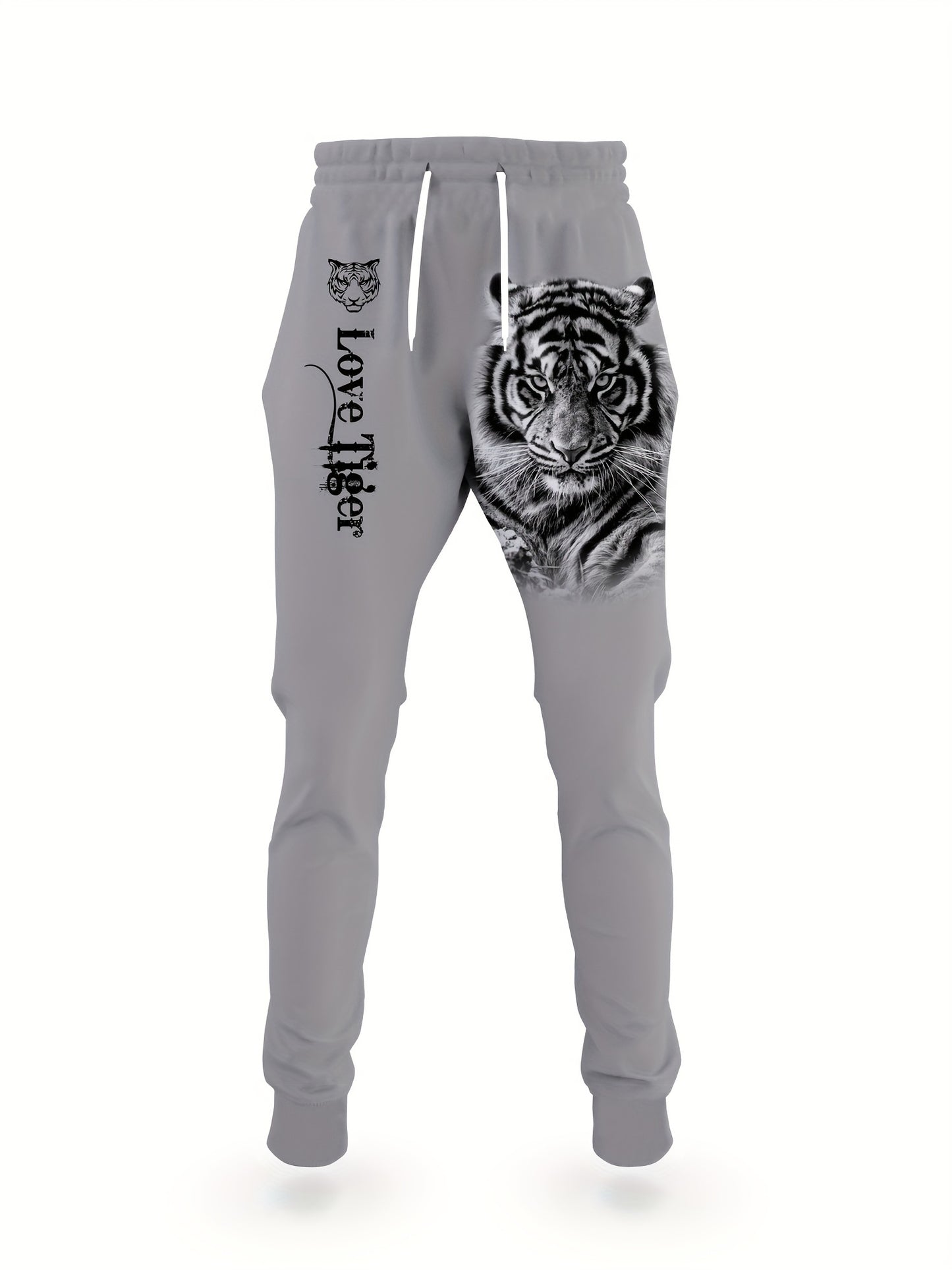 Men's Tiger & Lion Print Hoodie and Sweatpants Set - Casual, Comfy Loungewear with Kangaroo Pocket