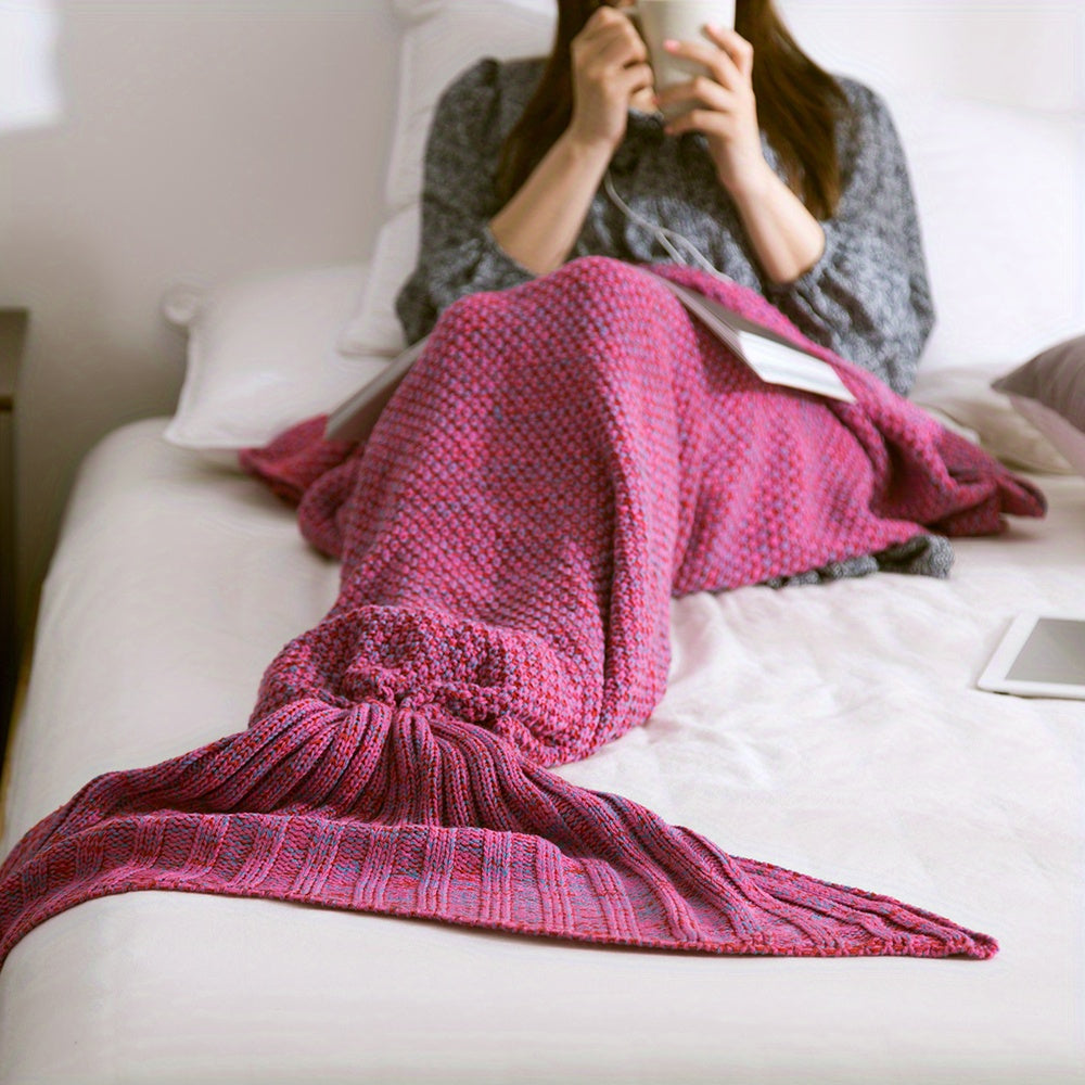 Get yourself a 1 piece Mermaid Tail Blanket, a cozy crochet blanket perfect for all seasons. This soft and comfy blanket is ideal for women and can be used for lounging on the sofa or sleeping. It also makes a cool birthday, wedding, or Mother's Day gift.