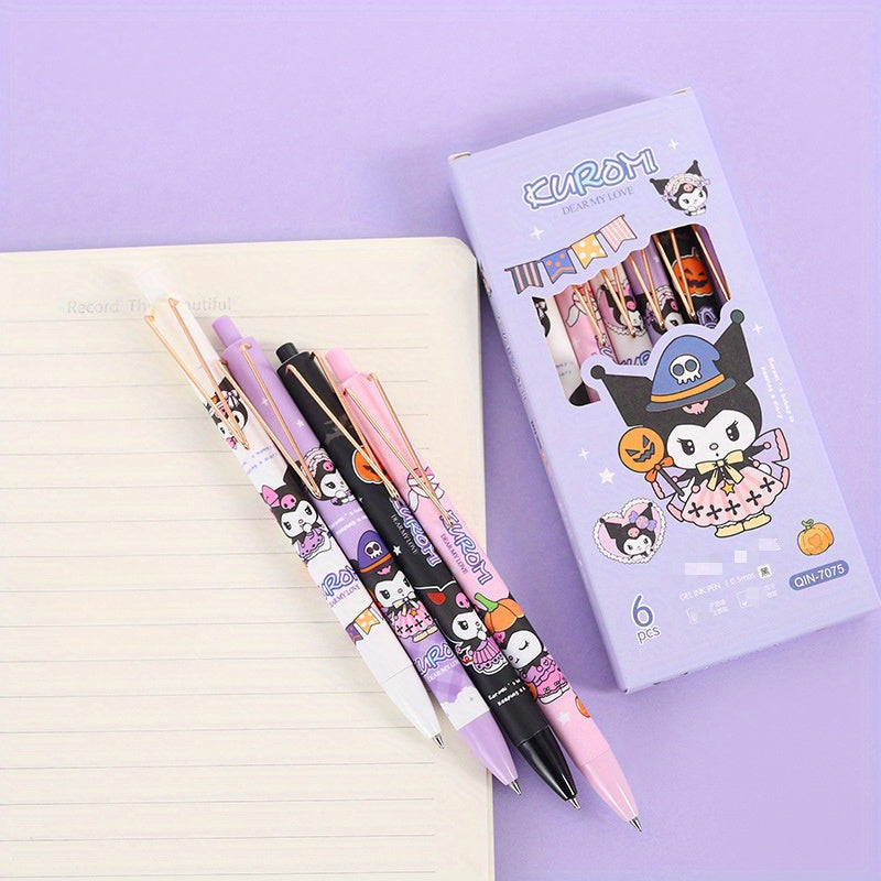 Kuromi Quick-Drying Gel Pen Set with Bright Metal Clip, Smooth Black Ink, Ergonomic Design for Office and Creative Projects.