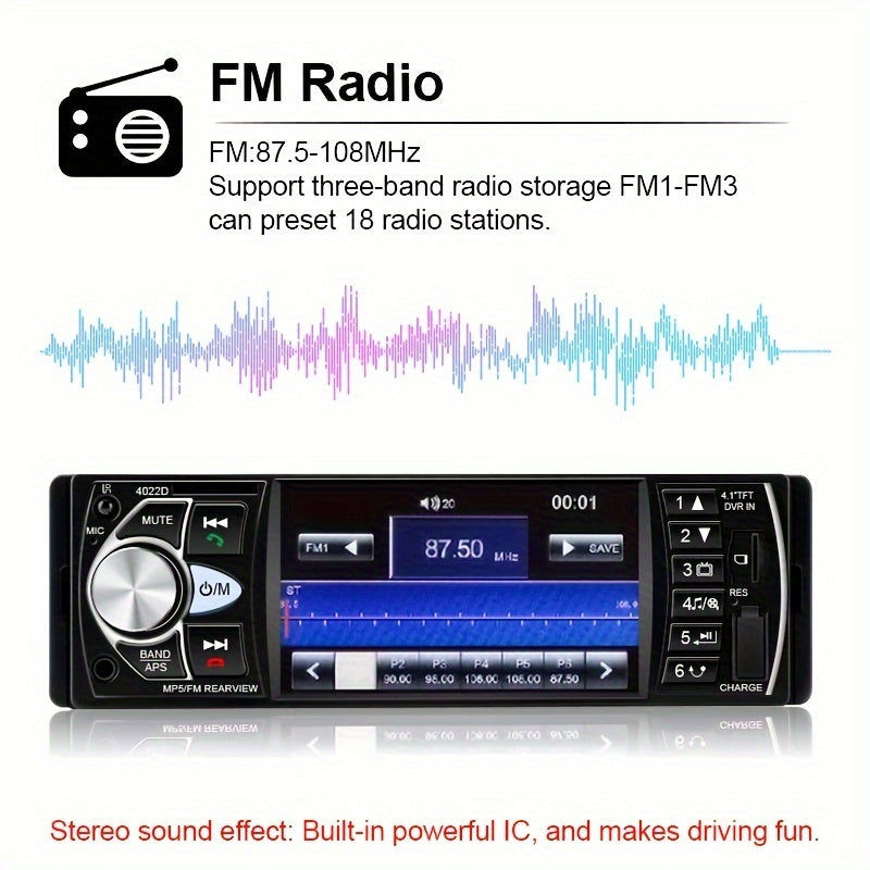 Portable car multimedia video player with car radio supporting 14 languages, USB/AUX/FM, remote control, and no battery.