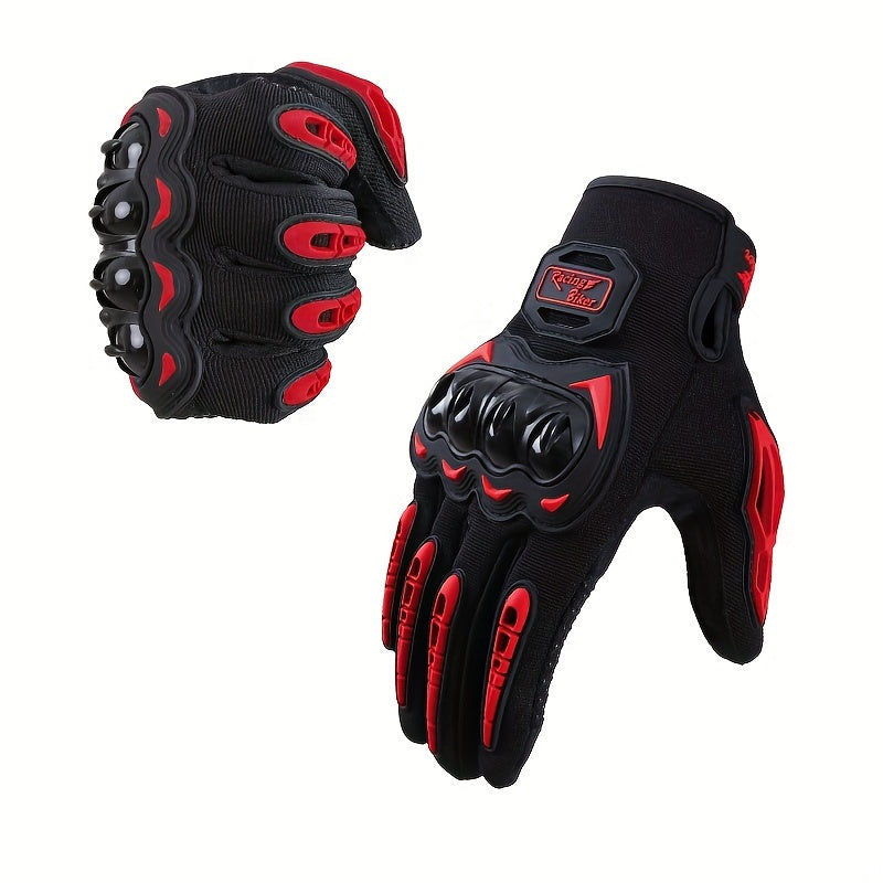 Spring and summer riding gloves made of knitted polyester with touch screen compatibility, hard shell protection, and hook & loop closure.