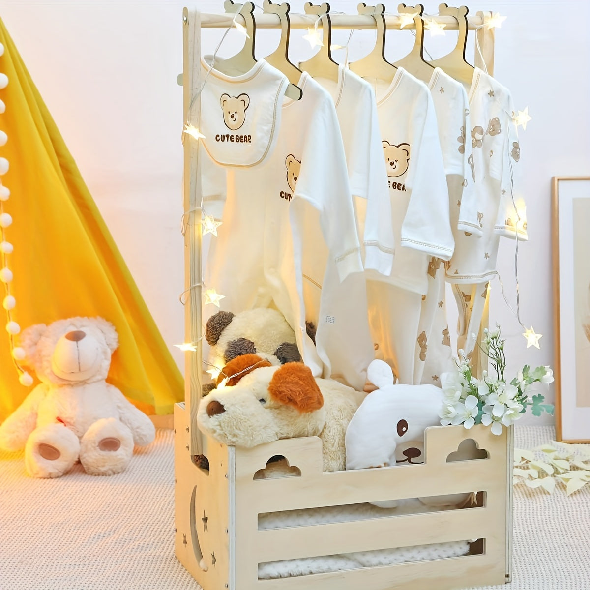 Wooden Baby Hamper Storage Box with Handle - Perfect for Nursery Organization and Baby Supplies. Great for Toy Storage, Bath Stand, or Shower Caddy. Suitable for Infants 14 Months and Up.