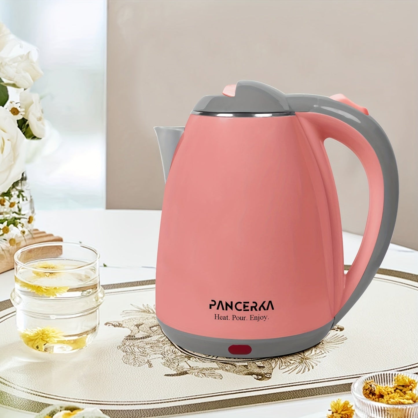 Get ready to experience quick and convenient boiling with the 1pc PANCERKA Electric Kettle. This 1500W kettle can rapidly boil 1.8L of water with its auto shut off feature for safety. Made of stainless steel, it is powered by a 220V European Standard