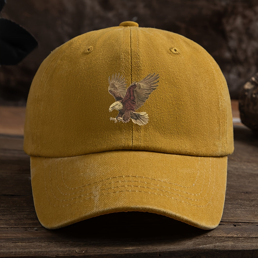 Vintage washed baseball cap for teens with eagle embroidery, made of 100% polyester. Lightweight and casual sun protection for daily wear.