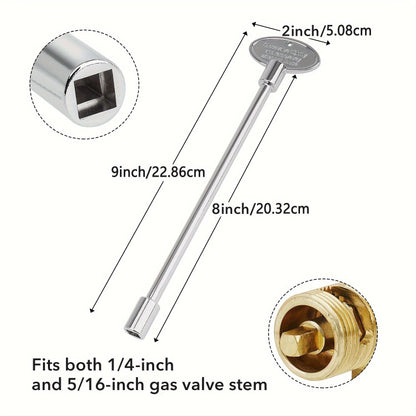 - Silliq 8 dyuymli gaz pechka kaliti, Polirovka qilingan xrom qoplamasi bilan D-ring va kalit zanjiri bilan
- 1/4" va 5/16" valf o'simliklari bilan mos, olov pitlari va kaminalar uchun ideal